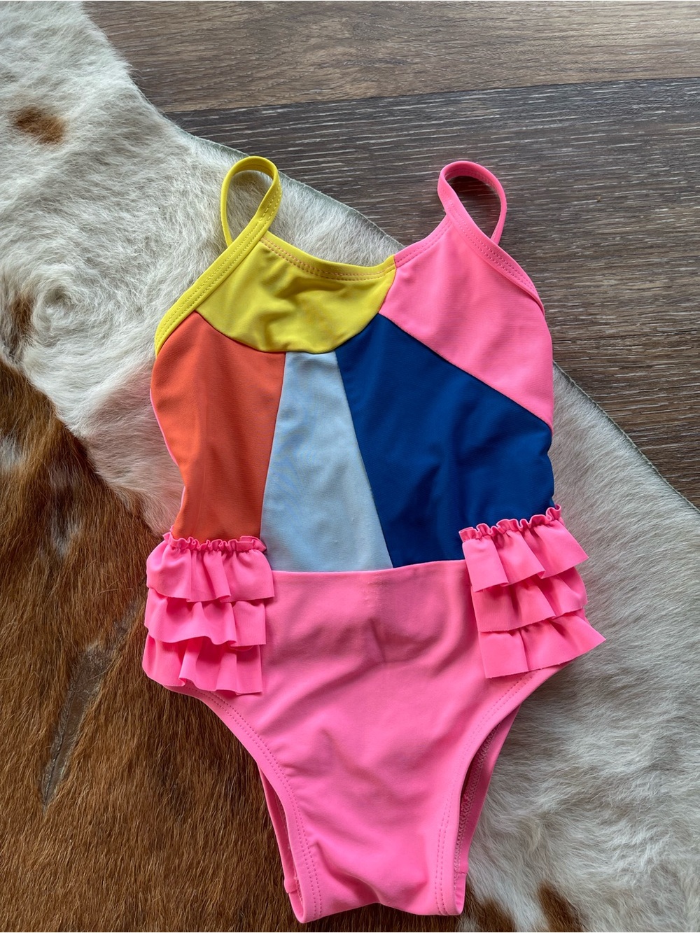 Old Navy Girls' Colorblock Pink Ruffle One-Piece Swimsuit